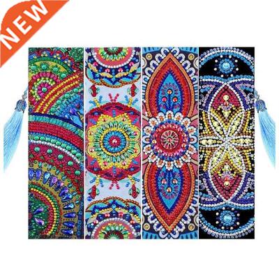4Pcs 5D Diamond Bookmark DIY Painting Bookmark Leather Tasse