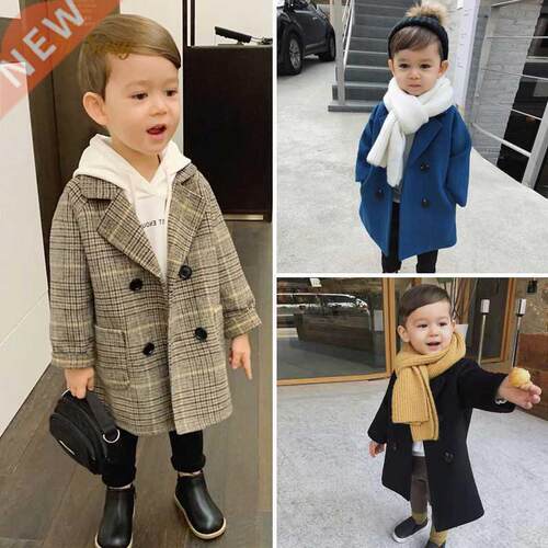 Baby Boy Girls Woolen Jacket Long Double Breasted Warm Infan