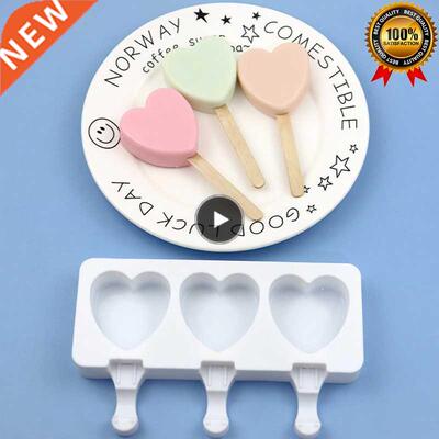 3/4 Hole Heart Shape Silicone Ice Cream Mold Stripe Popsicle