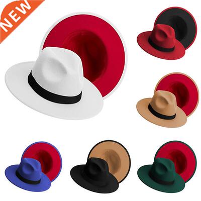 Simple White Red Two Tone Felt Fedora Hats for Men Wide Brim