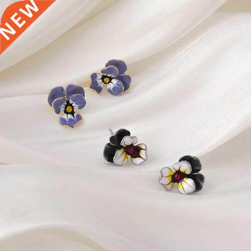 Minar Temperament Purple Enamel Flower Dangle Earring for Wo