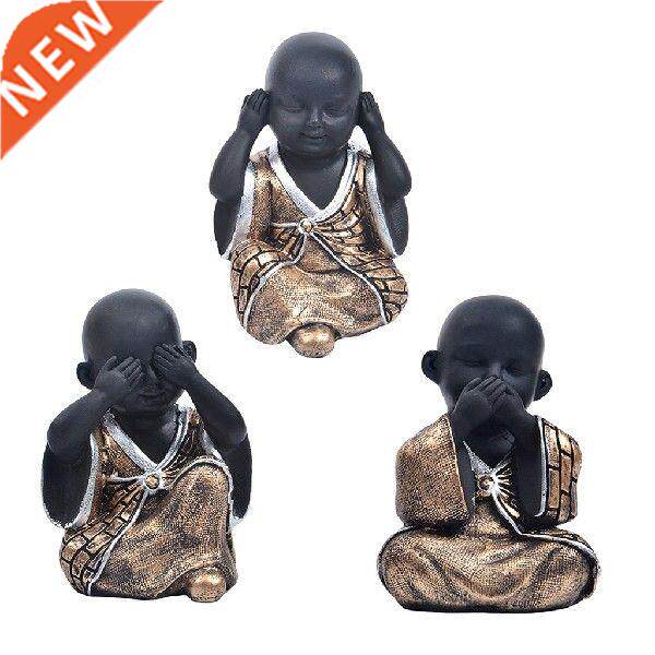 3pack Happy Buddha Monk Statue Do not Say Look and Listen图片