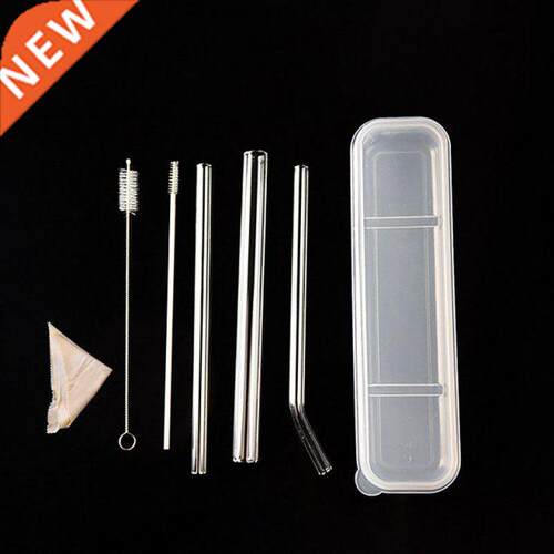 6PCS/Set Reusable Clear Glass Water Drinking Straws With Bru