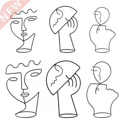 Abstract Metal Face Outline Sculpture Decoration Iron One Li