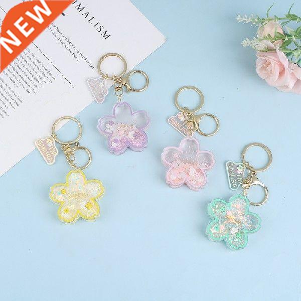 Cherry Blossoms Moving Liquid Keychain Creative Quicksand - 实物图