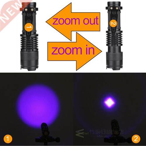 UV LED Flashlig Ultraviolet Torch zoomable Mini UV Black L