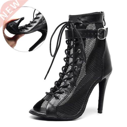 Women Mesh Ballroom Dance Boots Girls Black Nude Soft Bottom