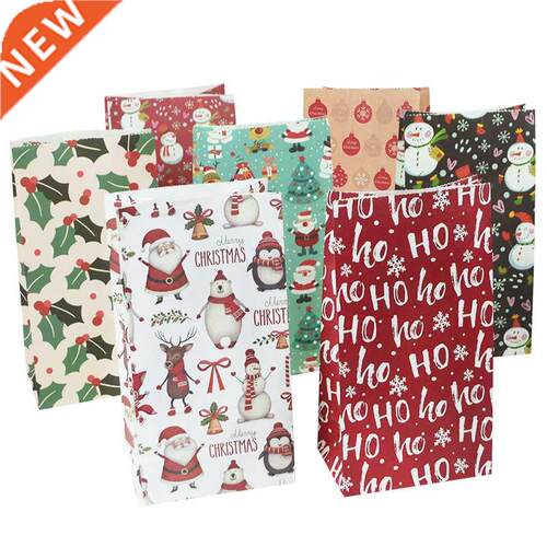 10pcs Kraft Paper Candy Cookie Bag Santa Claus Snowman Chris