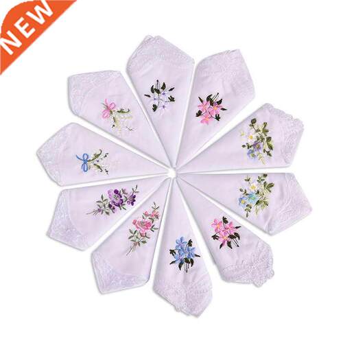 3PCS Luxury Cotton Women Hankes Embrodered Lace Flower Han