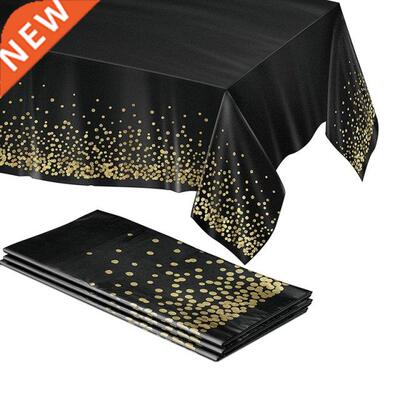 Black And Gold Plastic Tablecloth - 4 Pack - 54 X 108 Gold D