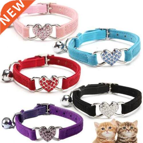 Cute Crystal Elastic Dog Collar Velvet Bell Heart Shape Pet