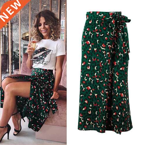 Vintage Leopard Print Long Skirts Women High Waist Midi Skir