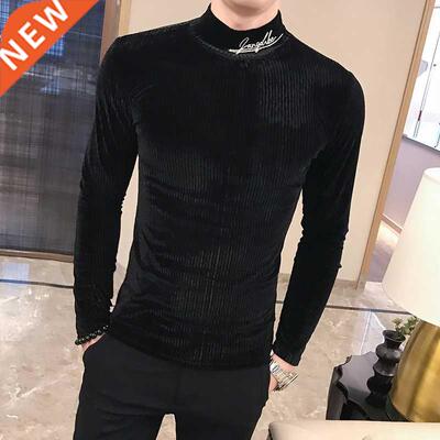 British Style Men T Shirt Autumn New Knitted T-Shirts Mens L