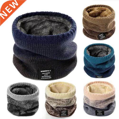 Winter Scarf for Men Fleece Ring Bandana Knitted Warm Solid