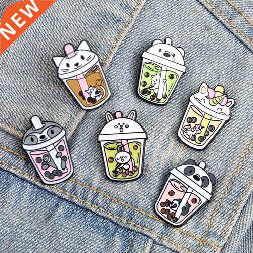 Cute Bubble Tea Enamel Pins Cartoon Milk Tea Brooch With Ani