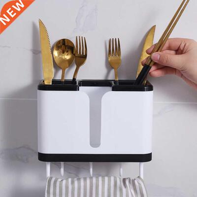 Wall-mounted Spoon Fork Chopstick Fork Storage Shelf with Ho