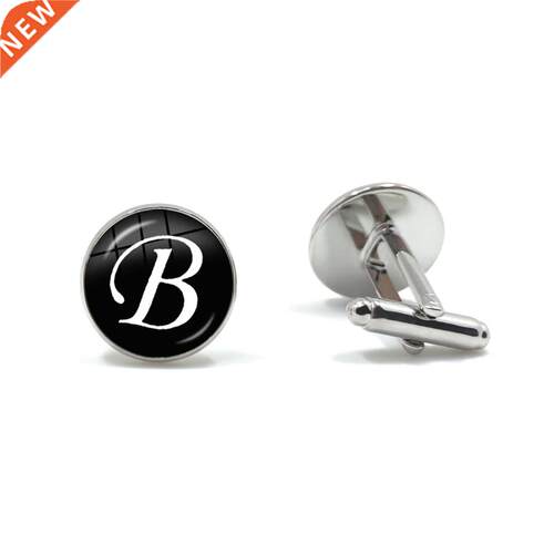 Men's Fashion A-Z Alphabet Cufflinks Silver Color Glass Dome
