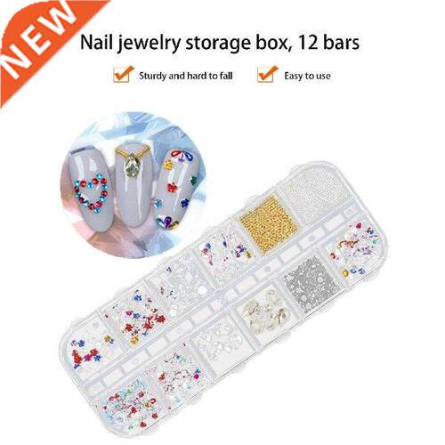 12-Grid Transparent Nail Art Tips Rivet Pearl Metal Sequin