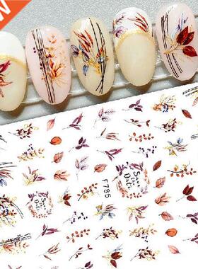 Flowers Leaves Line D Nail Stickers Autumn Winter Fall