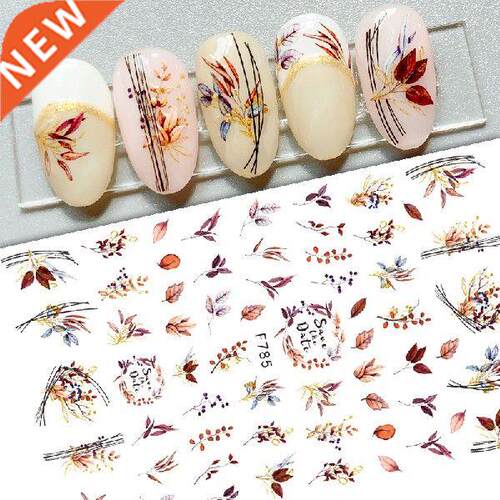 Flowers Leaves Line D Nail Stickers Autumn Winter Fall