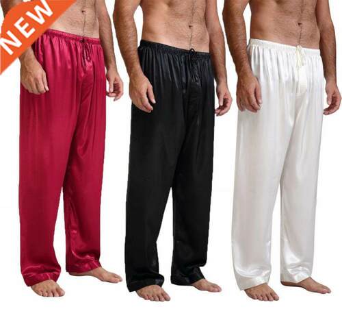 Mens Nightwear Sleepwear Pants Bath Pajamas Satin Silk Long