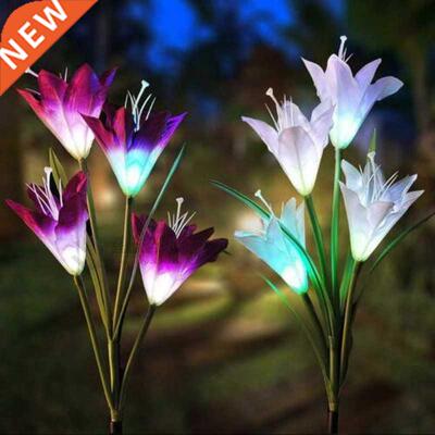 Solar 4 LED Color Changing Light Lily Flower Garden Stake La