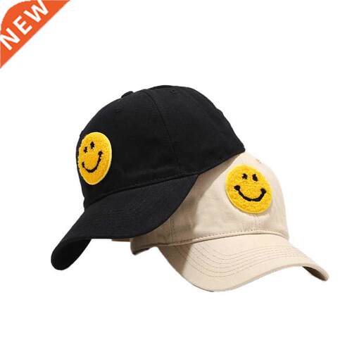 New Bg Smley Patch Baseball Caps Women Pure Color Soft Top