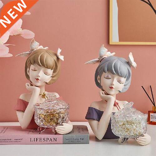 Butterfly Grl Sculpture Creatve Glass Candy Jar Resn