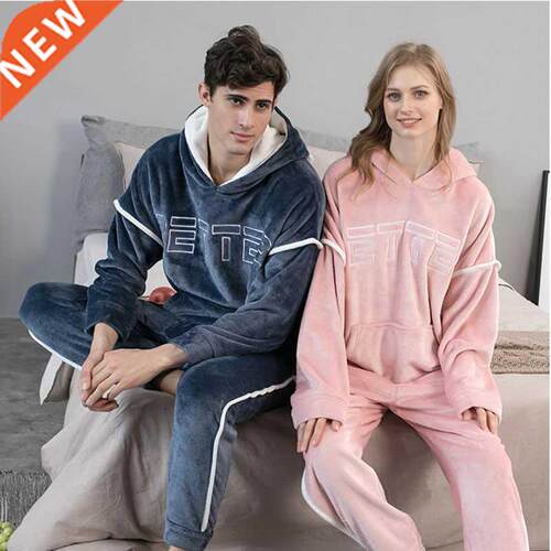 2022 New Hooded Flannel Men's Pajama Pants 2 Pieces/Set Wint