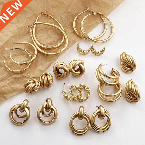 AENSOA 2022 New Matte Gold Color Earrings for Women Multiple