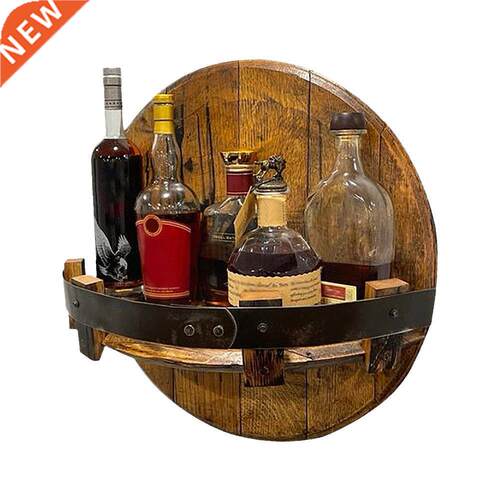 Bar Vintage Wooden Wine Bottle Holder Round Shelf Wall