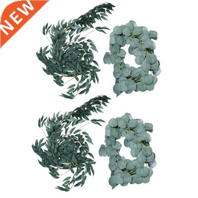 2X 6.5-Foot Artificial Eucalyptus Garland And 6-Foot Willow