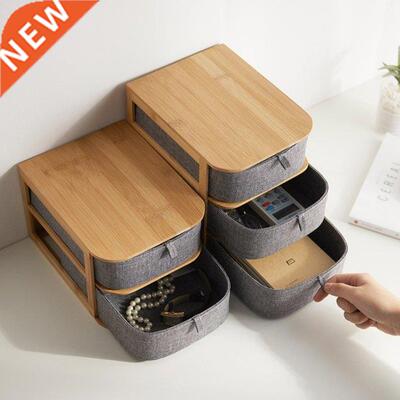 K1KF 2/3 Layers Bamboo Wood Oxford Cloth Drawer Storage Box