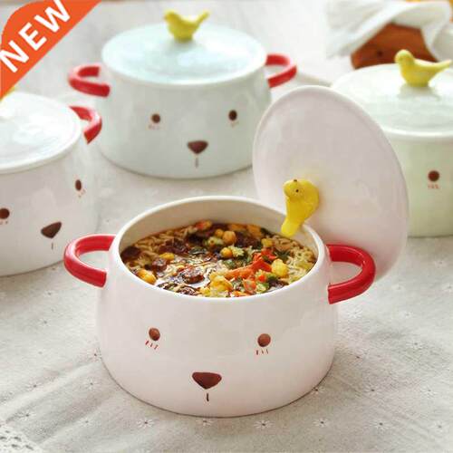 Japanese cartoon cute ears covered foam noodle bowl ceramic