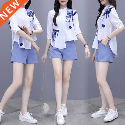 Summer Fashion Women Clothes Set Half Sleeve Print Irregular