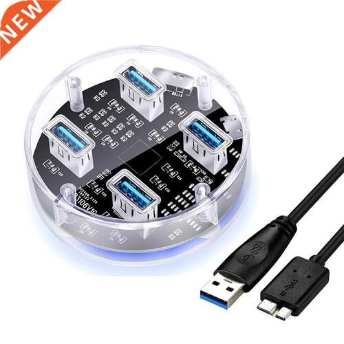 4 Port USB3.0 HUB Transparent Desktop HUB with Blue Indicato