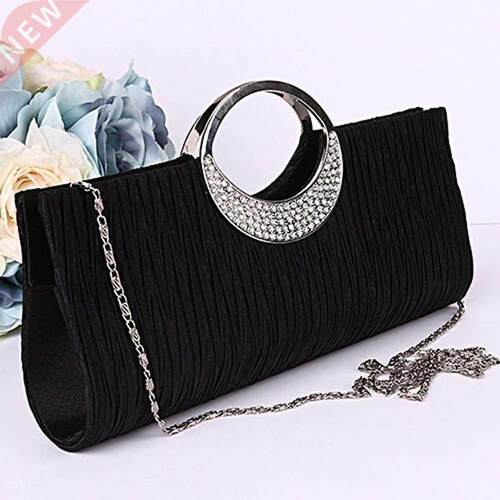 Luxury Rhinestone Satin Pleated Crossbody Bags For Women Eve