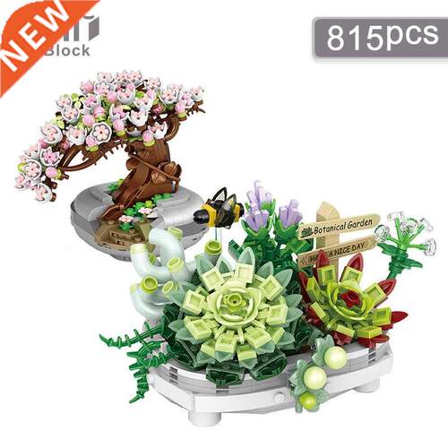 DIY Sakura Potted Plant Model Building Blocks Flower Bouquet