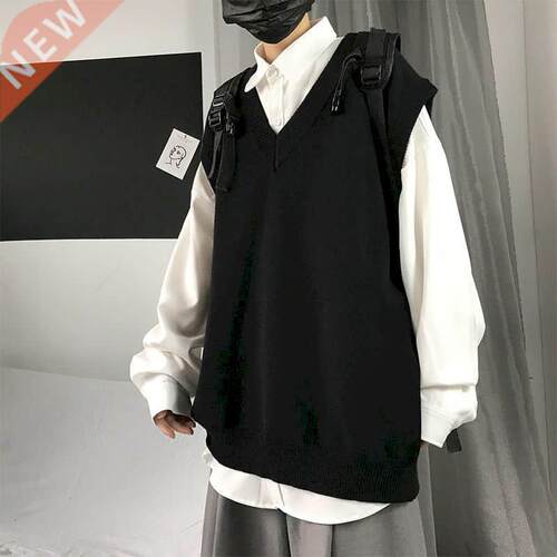 Men Sweater Vest Autumn Solid Color Knitted Male Korean Styl
