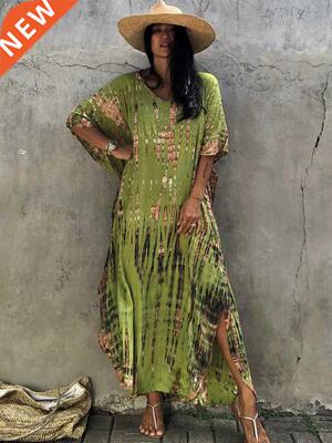 2022 Bohemian Striped Print Women Beach Dress Bathing Suit C