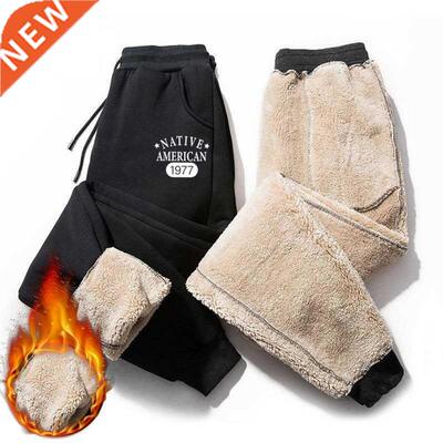 Men Fleece Warm Cargo Pants Plus Size Loose Print Plush Ther