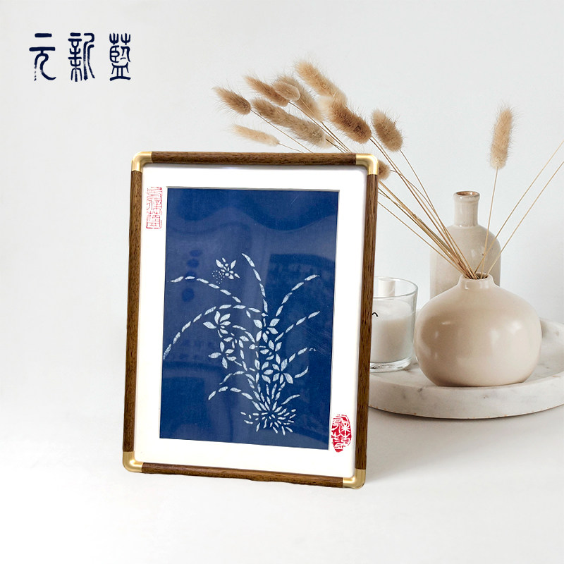 兰花摆台【南通蓝印花布】非遗文创相框摆台画框摆件手工艺品