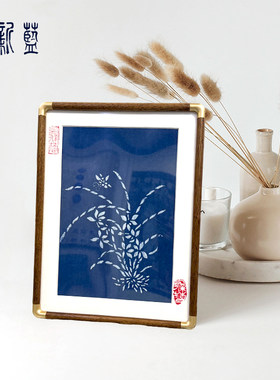 兰花摆台【南通蓝印花布】非遗文创相框摆台画框摆件手工艺品