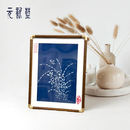 兰花摆台【南通蓝印花布】非遗文创相框摆台画框摆件手工艺品