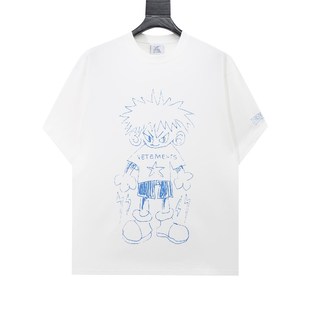 白色涂鸦上衣百搭 T恤男女同款 美式 潮牌VETEMENTS手绘卡通印花短袖