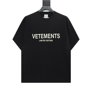 VETEMENTS黑色短袖 字母印花纯棉休闲上衣百搭打底体恤 T恤男女同款