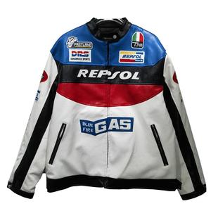 美式潮流骑行服仿赛街车机车服pu皮衣防摔赛车服外套男女款上衣