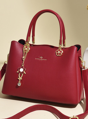 2026新款红色真皮手提包女戴妃包中号大容量婚包日常可背妈妈包
