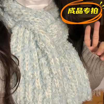 【成品专拍】手工diy自制围巾温暖长绒毛手混线编织diy送女友礼物
