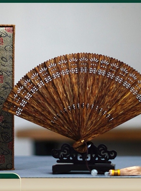 新款越南古典中国风吉祥扇摆件手工雕刻镂空手持沉香扇家居